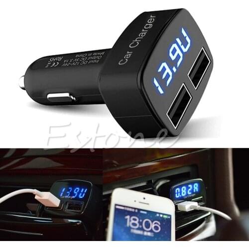 Black 4 In 1 Dual USB Car Charger Adapter Voltage DC 5V 3.1A Tester For iPhone Drop shipping