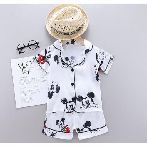 Children Summer Boys Girls Kids Clothing Sets Suit Sleepwear Short Sleeve Disney Mickey Cartoon Baby Pajamas