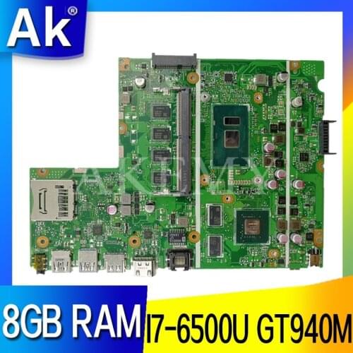 Akemy For ASUS X541UJ X541UV X541UQ X541U X541 X541UVK X541UQk Laotop Mainboard X541UV Motherboard W/ GT940M I7-6500U 8GB RAM
