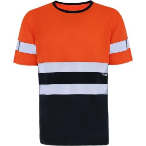 Summer Mens O-neck Orange Casual T-shirt Factory Top Short Sleeve With Reflective Stripe Breathable D35