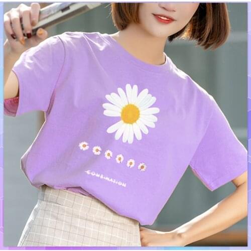 T-shirt Womens Cotton Tee Shirt Short-Sleeve T-shirts Summer Letter Heart Print Tshirt Loose White Top Daisy Avocado Tops