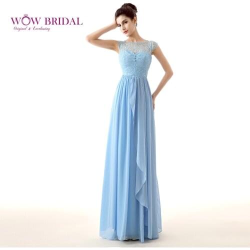 Wowbridal Graceful Women Prom Dress 2021 Boat Neck Sheer Lace Strapless Cross Back Bow Chiffon A-Line Draped Ruched Formal Dress