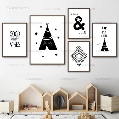 Canvas Painting Tribe Tent Line Pattern Quote Poster Nordic Black White Posters and Prints Wall Pictures Baby Kids Room Decor