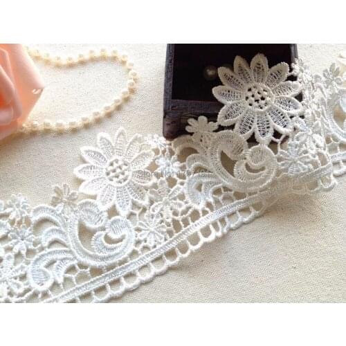 5 yards Ivory Flower Embroidery Venice Lace Trim for Bridal, Millinery, Headbands, Costume design
