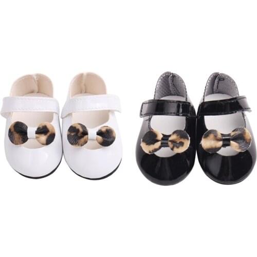 Doll Shoes Simple black and white leather shoe fit 18 inch Girl dolls and 43 cm baby doll toy accessories s174