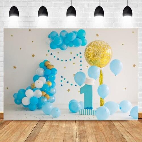 Laeacco Baby Birthday Backdrop Photographic 1th Blue Balloon Cute Portrait Custom Photography Photo Background For Photo Studio