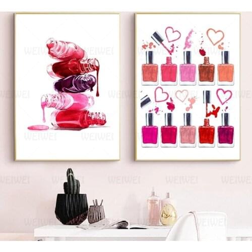 Nail Polish Print Makeup Illustration Beauty Poster Bathroom Decor Vanity Art Canvas Painting Nails Salon Studio Wall Decoration