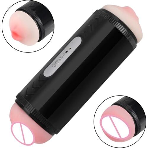 Male Masturbation Cup Deep Throat Pussy Mouth Dual Head Voice Interaction Male Masturbator Vibrator Real Vagina for Men