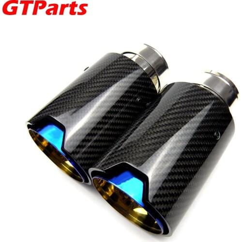 1 Piece Universal M LOGO Burnt Blue Stainless Carbon Fiber Exhaust tips For M Performance exhaust pipe muffler tips