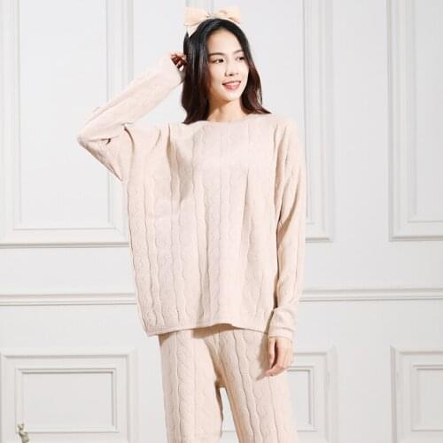 Latest Womens Pajamas Set Sleepwear Home Clothes Sweater Thick Round Neck Nightwear Wick Yarn Loose Knitted Autumn And Winter