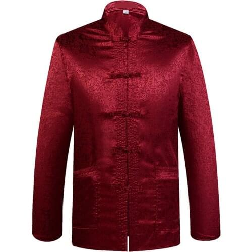 Plus Size Chinese Traditional Mens Mandarin Collar Dragon Tang Suit Clothing Long Sleeve Kung Fu Shirt Blouse Tops For Father