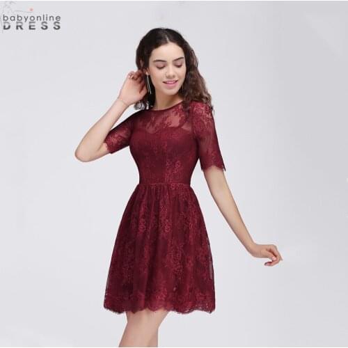 Vestidos de fiesta Burgundy Short Lace Homecoming Dresses Elegant O Neck Ccocktail Dresses vestidos do regresso a casa