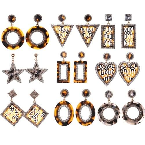 PPG&PGG 2019 crystal Jewelry Acrylic Dangle Earrings For Women Leopard print Geometry Big square Earrings Acetate Brincos gift