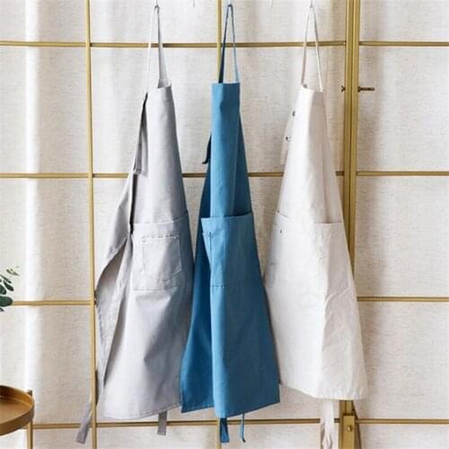 Adjustable Apron Women Sleeveless Cotton Linen Pinafore Adult Solid Color Bib Apron Dress With Pocket Kitchen Coffee Shop Apron
