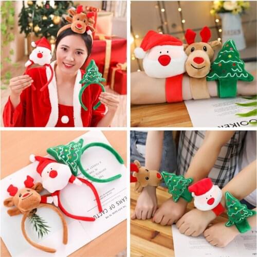 Christmas Decoration Headband Holiday Gift Bracelet Hand Hoop Santa Mule Christmas Tree Plush Headband Dress Up