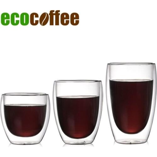 Ecocoffee New Double-wall Insulated Glass Mug 250/350/450ml Clear Strong Double layer Cup Heat Resistant Design