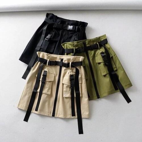 Streetwear Summer Skirts Women With Sashes High Waist Mini Skirts Casual Pockets A-Line Skirts Female 2019 New For Women Skirt