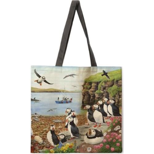 Womens beach bag foldable shoulder bag shopping bag oil painting house print tote bag linen casual tote bag reusable