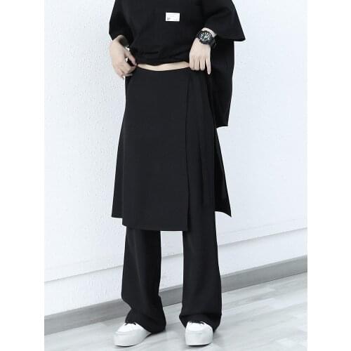 Ladies spring and autumn new classic dark personality fake two fashion design casual straight leg suit trousers