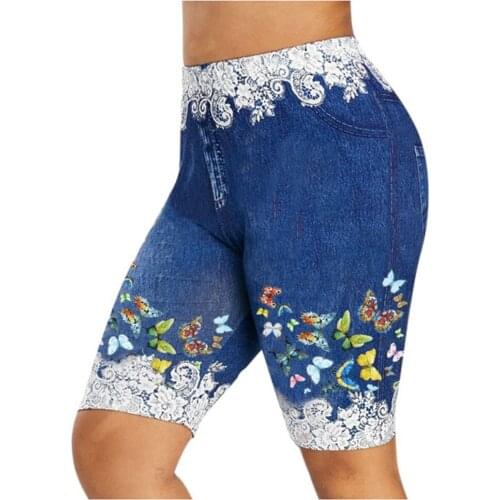 Butterfly Print Ladies Short For Women 2021 Casual Fitness Elastic Mid Waist Denim Jeans Short Plus Size shorts jeans feminino