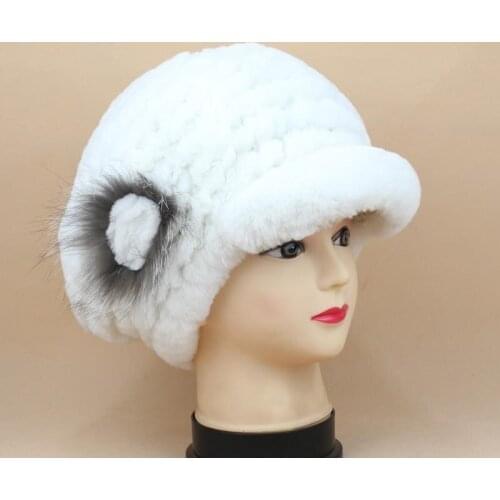 Winter fur baseball hats of natural rex rabbit fur caps for women female black white purple red thicken warm fur hats H114