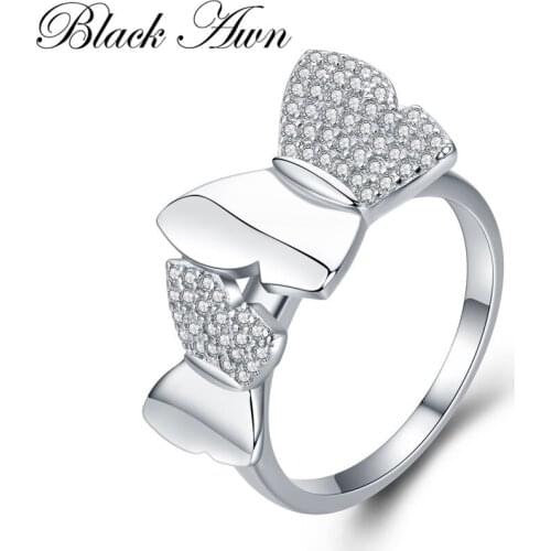 2020 New Butterfly Trendy 925 Sterling Silver Fine Jewelry Engagement Black Spinel Engagement Ring for Women Anillos Mujer G048
