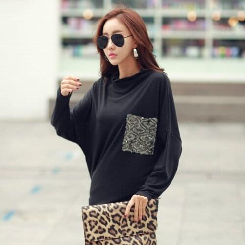 2020 New Fashion Femme Batwing Long Sleeve T Shirt Women Autumn Casual Tops Loose Womens Turtleneck Gray Tshirts WXF573