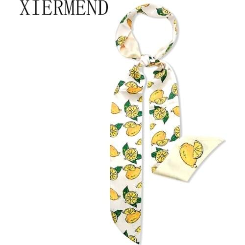 2021 XIERMEND new small printed women tied scarf double-sided bag handle ms silk ribbon decoration skinny scarf women