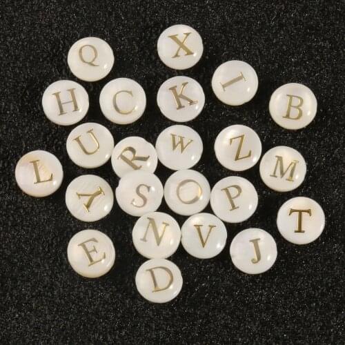 3pcs Natural White Mother Of Pearl Shell Beads Loose Space Round Letter Shell Chip Charms beads For Jewelry Making Bracelet