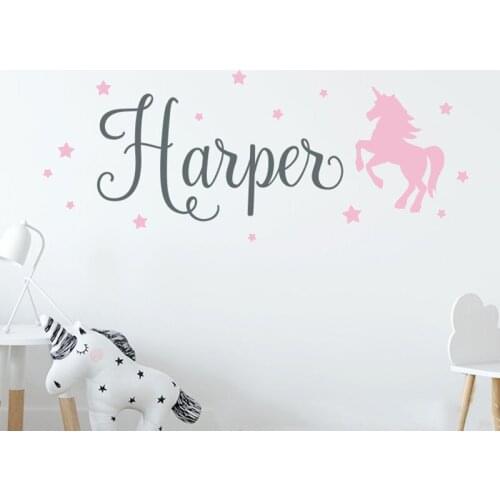 30cm Tall Unicorn and Stars Custom Name Wall Decals For Kids Bedroom Decor Personalized Names Wall Stickers Unicorn Decor LC1208