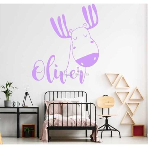35*42CM Cartoon Deer Wall Decal Custom Name Cute Baby Room Decor Vinyl Sticker Antler Deer Decals Personalised Sticker LC1681