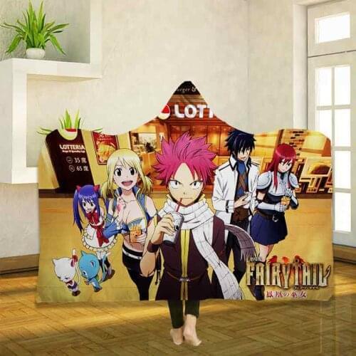 Anime Fairy Tail 3D Printing Throw Hooded Blanket Wearable Warm Fleece Bedding Office Quilts Soft Adults Travel 08