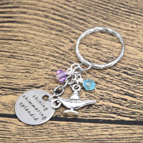 12pcs/lot Aladdin Inspired keyring Shining Shimmering Splendid Aladdin & Princess Jasmine A Whole New World crystals keychain