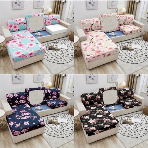 Beautiful Florals Flowers Sofa Seat Cushion Cover Elastic Solid Sofa Slipcover Sakura Print Stretch Couch Seat Cover 1-4 Seater