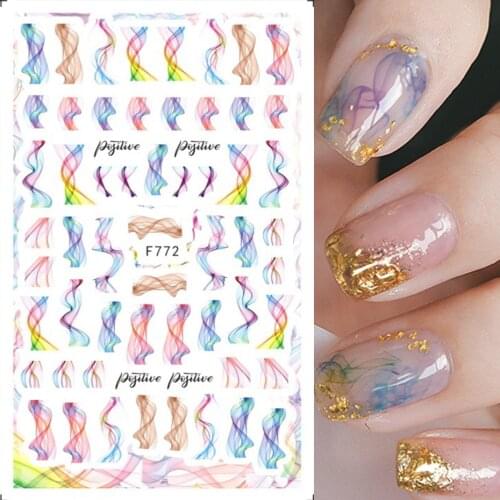 Color Wave Line Nail Stickers Abstract Face Leaf Flower Gradient Blooming Decals Sexy Girl Nails Designs Decoration SAF758-772