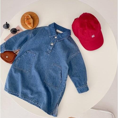 Autumn fashion girls oversized denim dresses 1-7 years kids cute loose long-sleeved casual dress