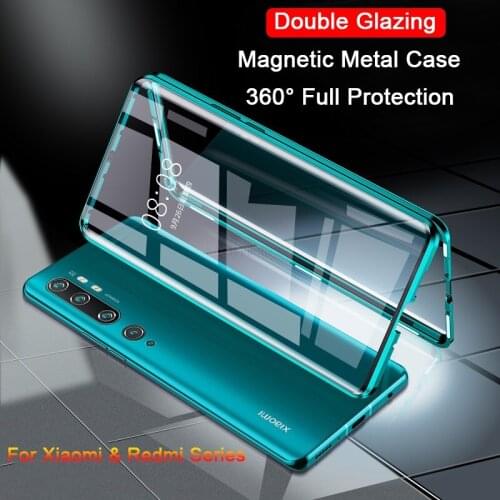 Double Sided Magnetic Metal Case for Xiaomi Mi 10 9 9SE A3 Lite POCO F1 Cover For Redmi K30 K20 Note 8T 8 7 9 9S Pro Glass Case