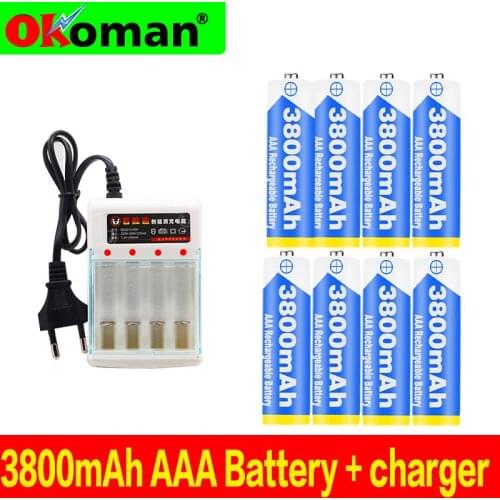 Figh Quality 1.2V 3800mAh NI MH AAA Pre-Charged Ni-MH Rechargeable aAa Battery For Toys Camera Microphone Batteries + Charger