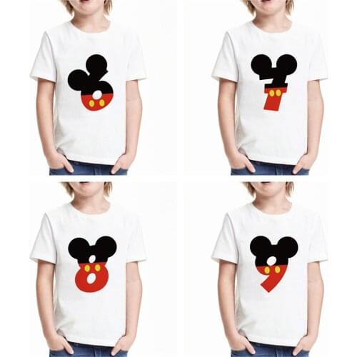 Mickey Mouse Birthday T shirt Cute Number 0-9 Cartoon Girls T-shirt Summer Baby Children Tops Funny Kids Disney Clothes