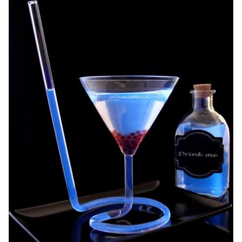Creative Screw Spiral Straw Molecule Cocktail Glass Bar Party Triangle Goblet Martini Champagne Coupes Vaso Wine Glasses Charms