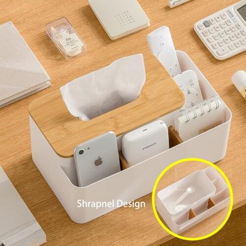 Japanese-Style Multipurpose Lifting Removable Tissue Box Desktop Organizer For Cosmetic Remote Control Living Room Storage Box