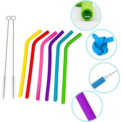 Reusable Silicone Straws DIY Food Grade Silicone Flexible Bent Straight Drinking Straw With Cleaner Brush Party Barware