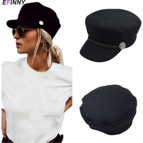 Fashion black Hat Winter Cap Wool Hat Women Button Cap Casual Street wear rope flat Cap