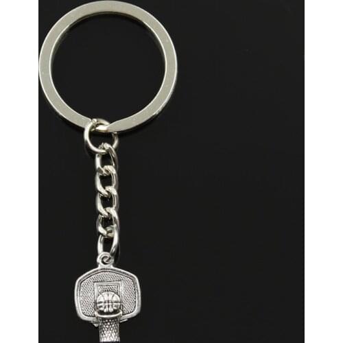 Fashion 30mm Key Ring Metal Key Chain Keychain Jewelry Antique Silver Color Plated Basketball Basket 20x15mm Pendant