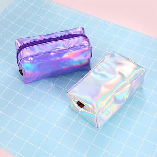 Y166 Fashion Holographic Pencil Case Cosmetic Makeup Pouch Storage Zipper Purse Bag