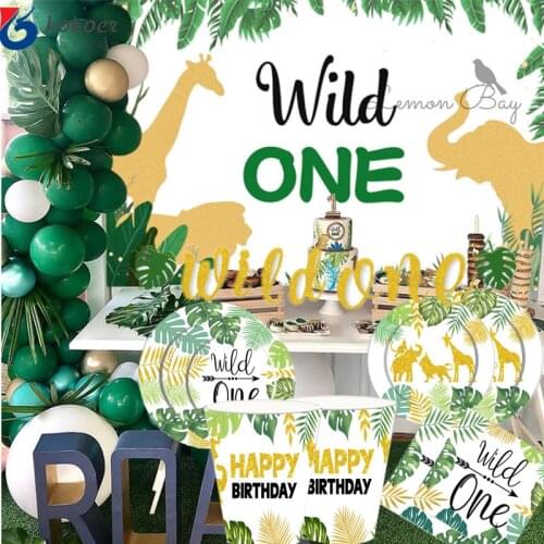 Wild One Birthday Party Tableware Plates Cup Jungle Safari Party Forest Decoration Kids First 1st Birthday Safari Jungle Party