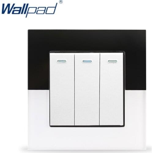 3 Gang Wall Switch Wallpad 110V-250V EU UK Luxury Piano Glass Frame Smart Switch 3 Gang 2 Way Push Button Wall Light Switch