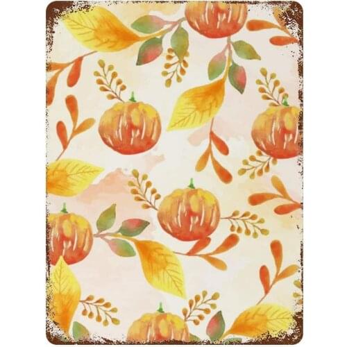NoBrands Vintage Retro Metal Tin Sign Wall Decor Art Thanksgiving Day Autumn Harvest Pumpkin Pattern Home Decor Plaque Poster