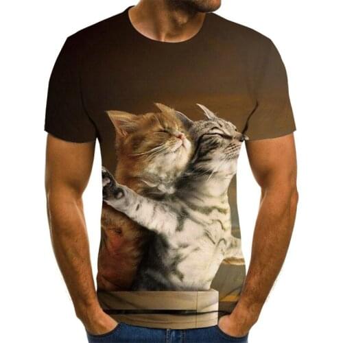 2021 new men and women cool T-shirt 3D printing T-shirt two cats short-sleeved summer top T-shirt funny T-shirt male 110-6XL