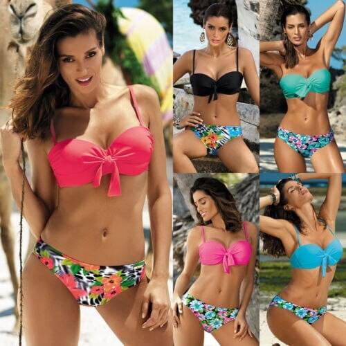 2021 New Women hot Bikini Set Push Up Padded Bra Swimwear bandage Bandeau Swimsuit floral print Bathing suit low waist Beachwear